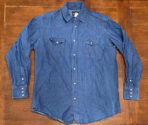 Wrangler Long Sleeve Denim Western Shirt Pearl Snap 17.5 x 37 Tall